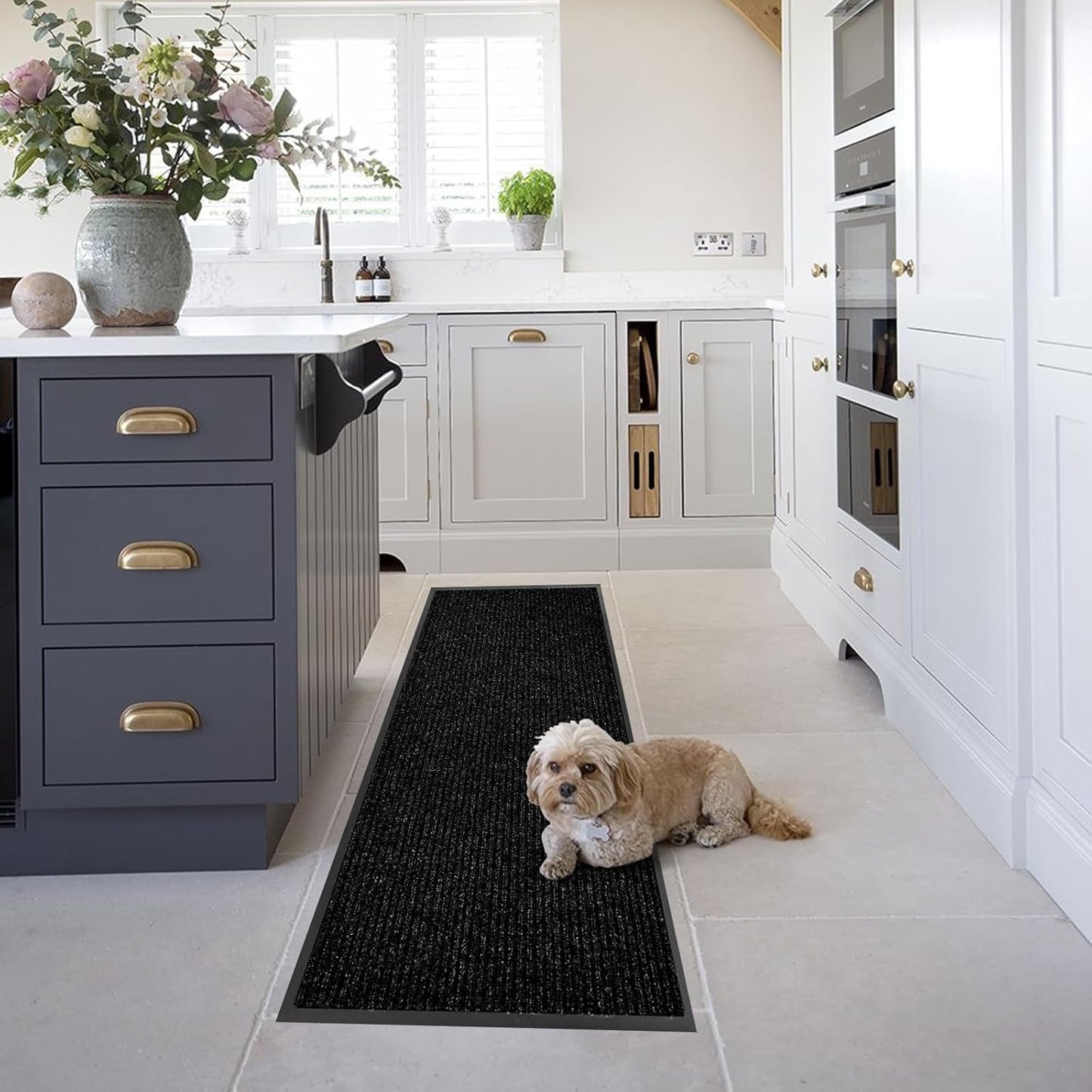 fani Heavy Duty Large Outdoor Indoor Entrance Black Doormat Waterproof Low Profile Entrance Rug Front Door Mat Patio Anti-Skid Rubber Back, 23x72 inch (Black)