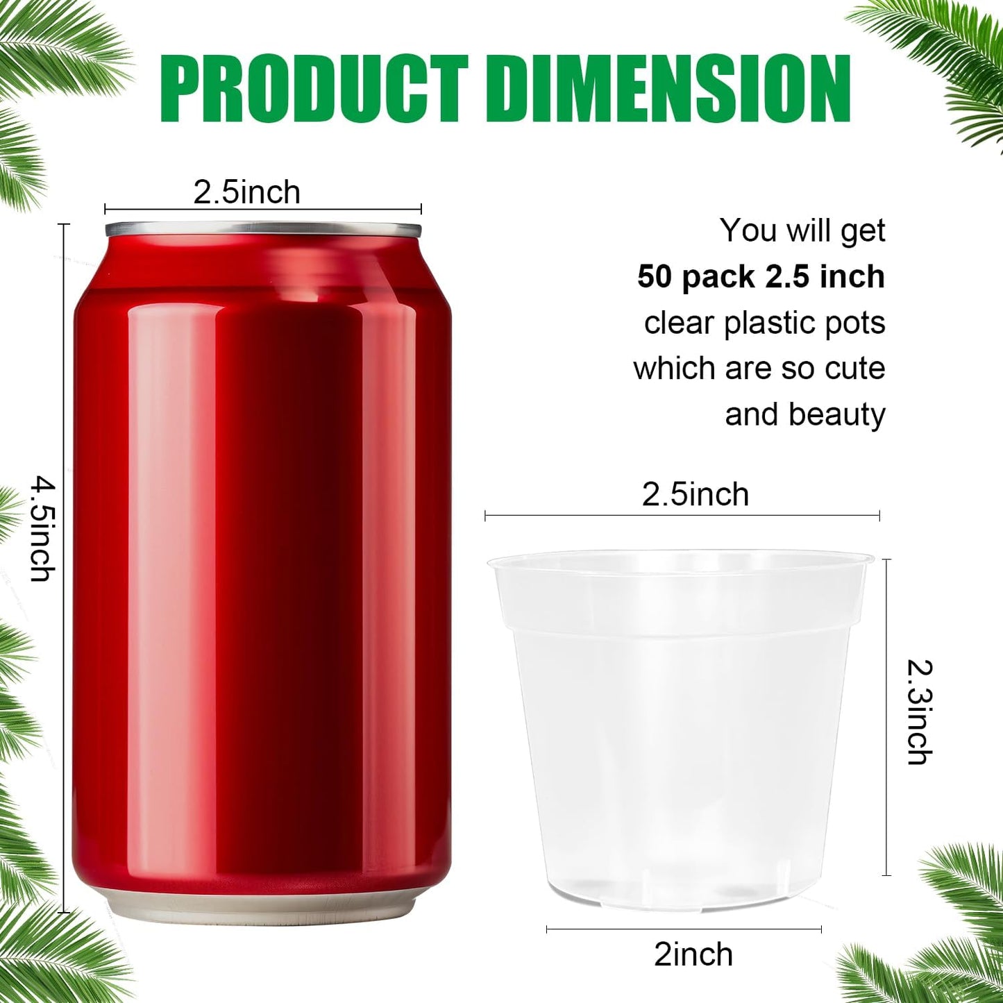 BTPLASTIK 50 Pack 2.5 Inch Clear Nursery Pots for Plants, Sturdy Plastic Plant Pot for Planting Vegetables Flowers Seedlings, Transparent Seed Starter Pots with Drainage Holes, garden, Gardening Gifts