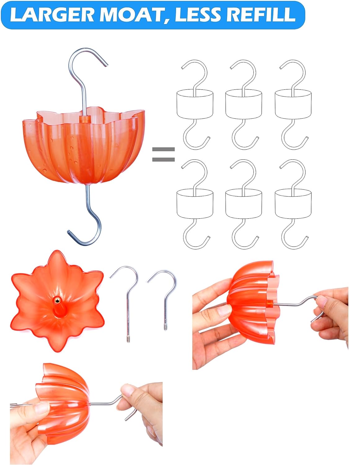 Ant Moat for Hummingbird and Oriole Feeders to Guard Against Ants Protecting The Sugar Nectar Water, Cleaning Brushes Included (Red 2 Pack)