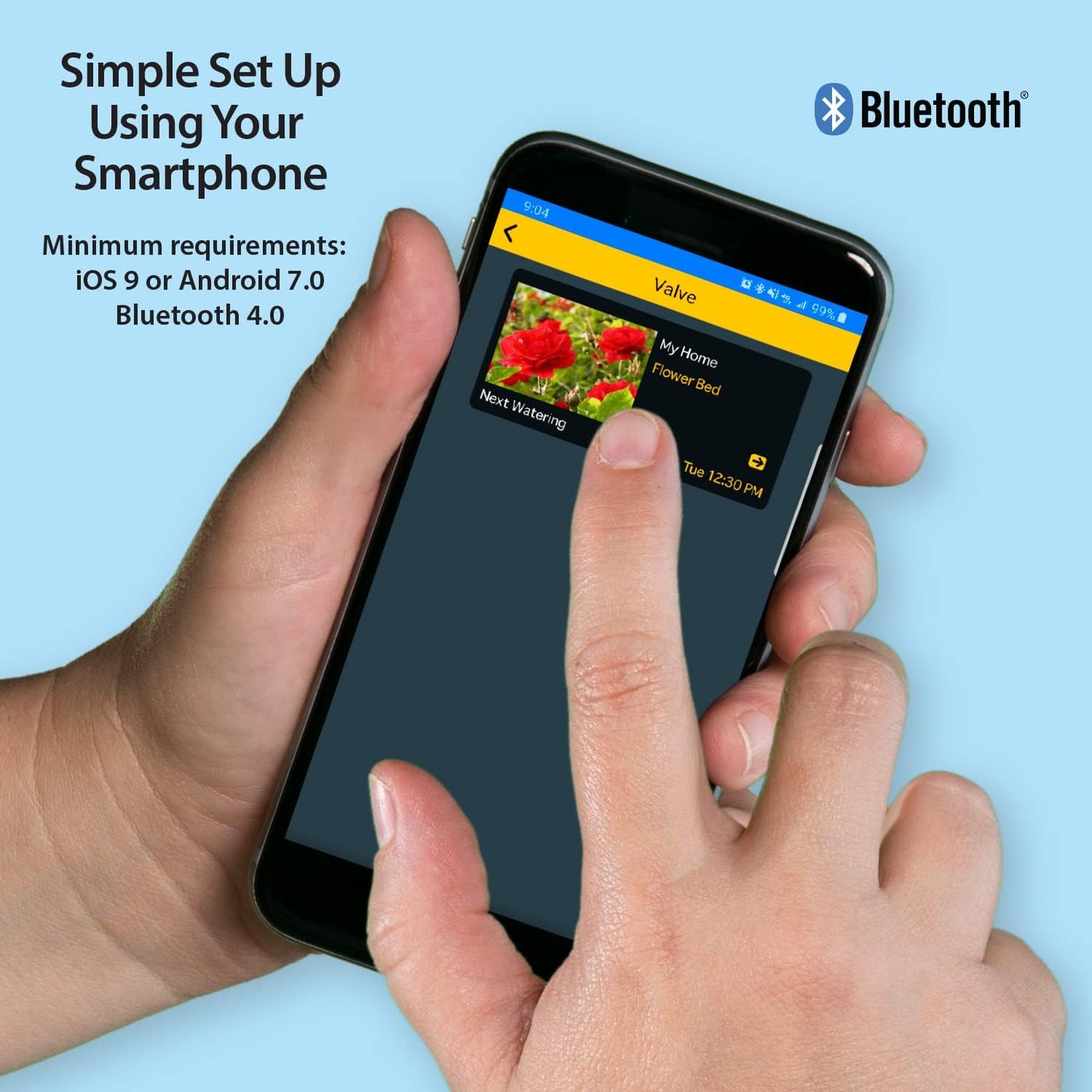 Melnor 65182AMZ Bluetooth Hose Timer, 1-Zone Programmable Watering Timer, Quick Connect Bundle, Black, Yellow