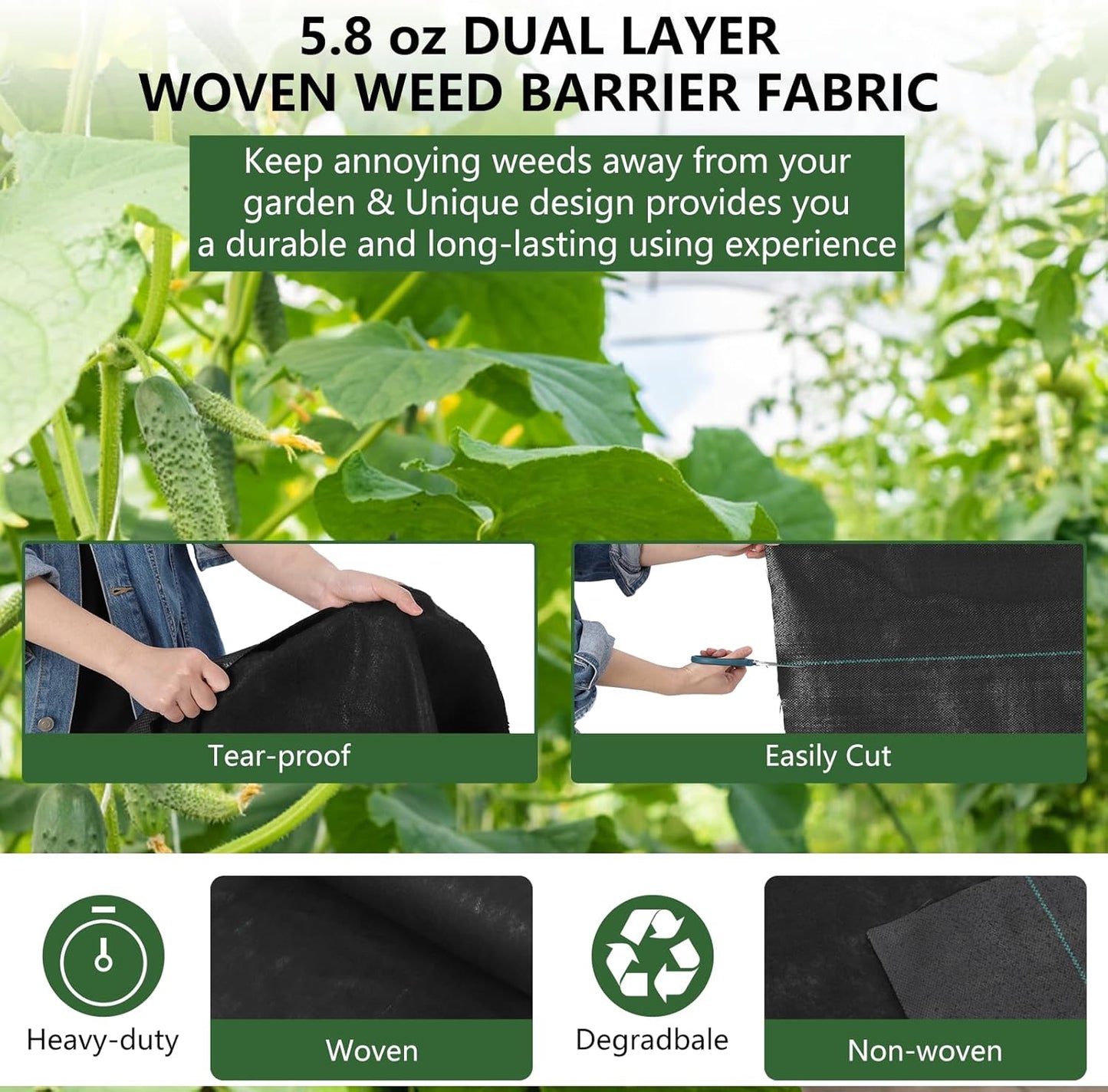 Broadfashion Woven Landscape Fabric 5.8oz, 4 x 300FT Weed Fabric Barrier, Double Layer, Garden Fabric Weed Barrier, Weed Control Fabric Ground Cover, Gardening Mat for Garden Beds, Landscaping