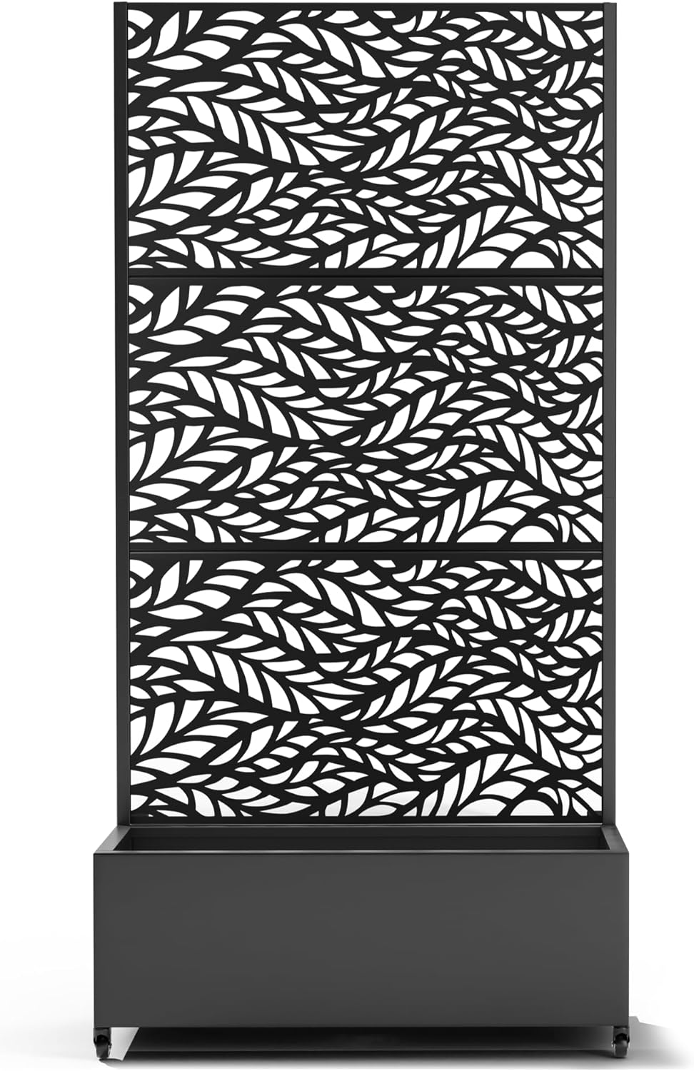 Raised Garden Bed with Trellis and Wheels,73"x35"x16" Metal Raised Garden Bed,Black Flowing Leaf Metal Planter with Climbing Trellis for Vines & Vegetables