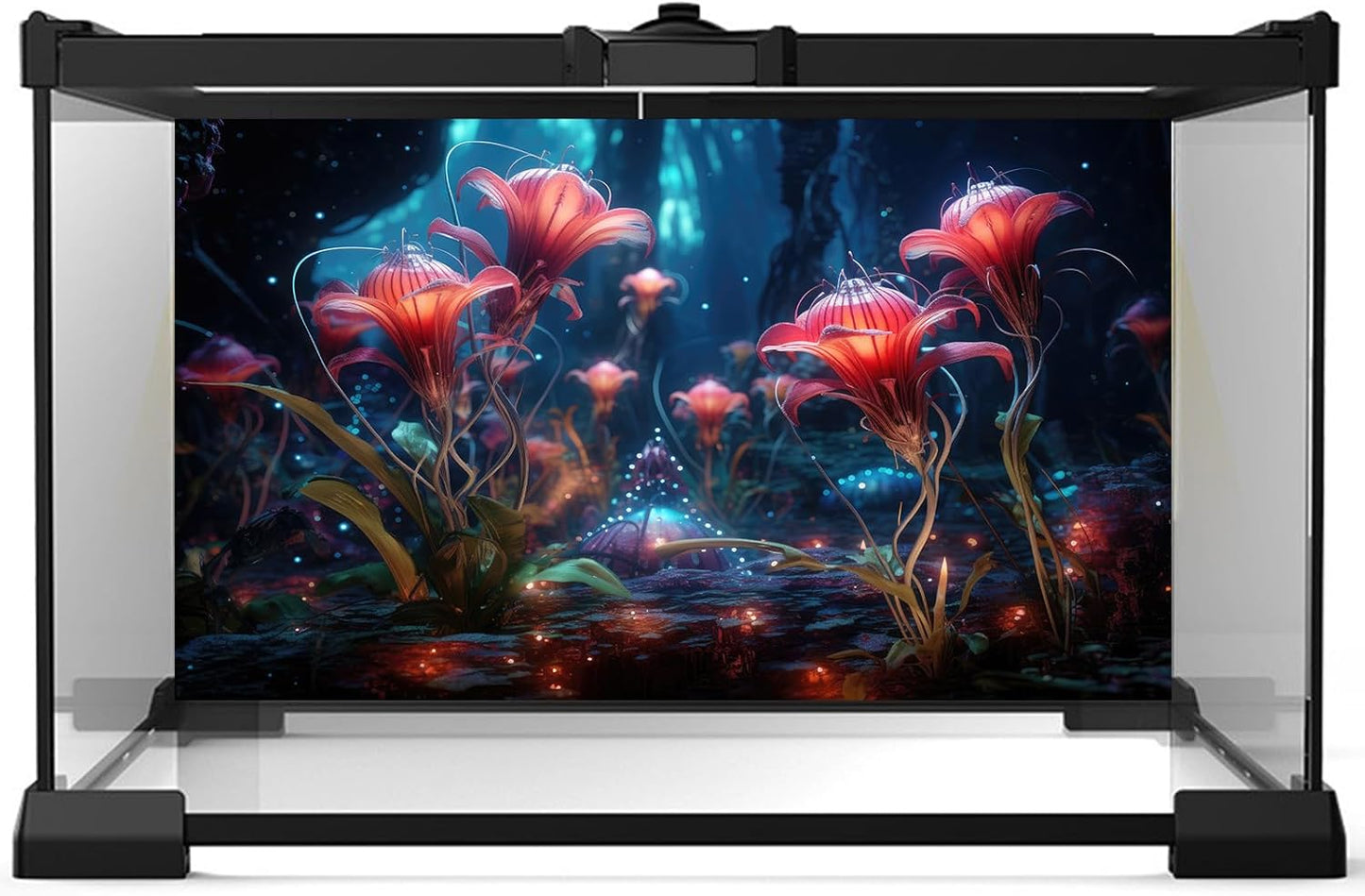 Aquarium Background Beautiful Red Translucent Flowers Terrarium Background Abstract Fantasy Plants Underwater World Tank Poster Glowing Flowers Foggy Forest Fish Tank Background Decors Vinyl 30x18in