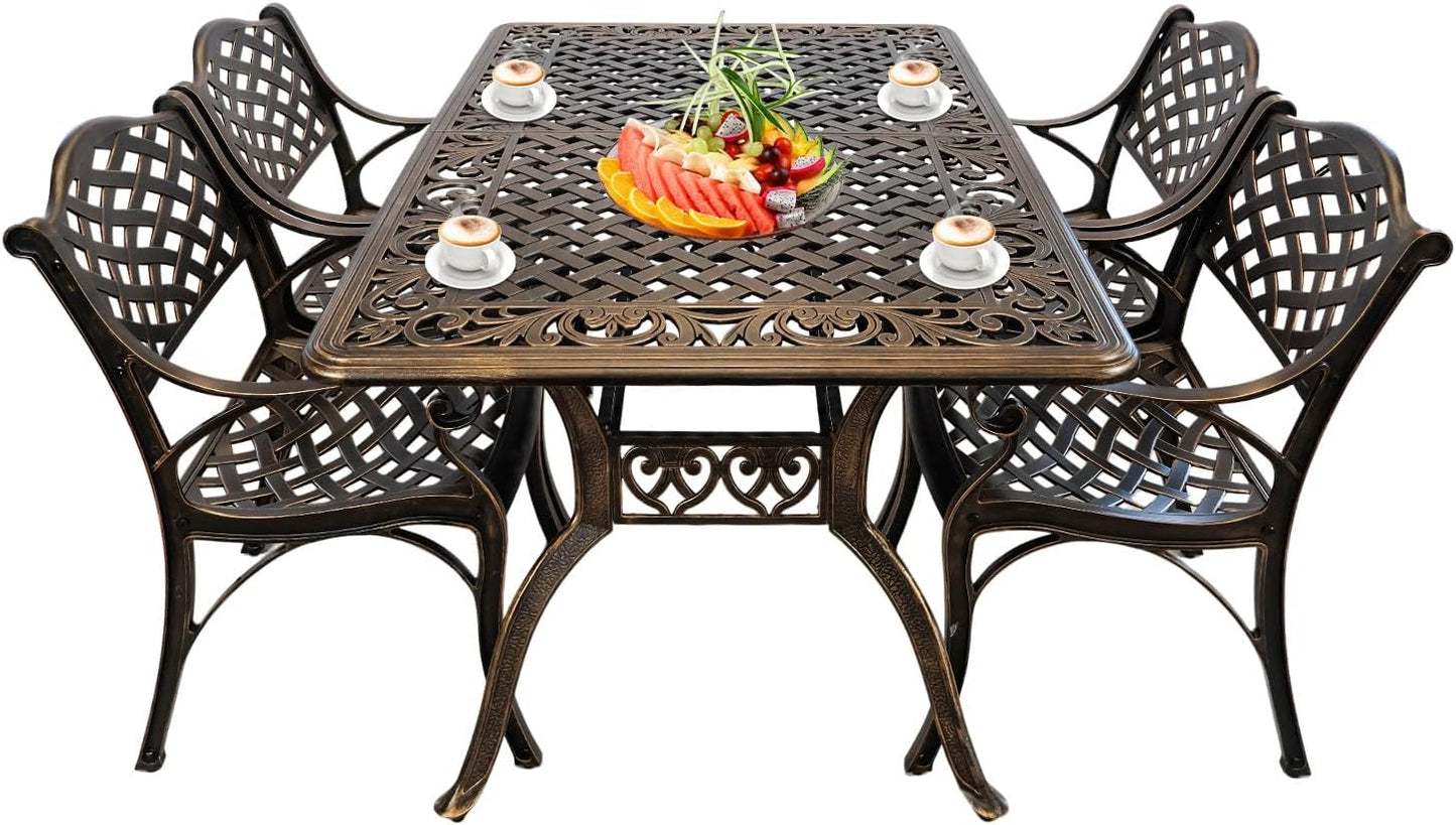 5 Piece Outdoor Patio Dining Set, All-Weather 58.66" Cast Aluminum Table and Chairs Set of 4, Bistro Set Outdoor with Umbrella Hole for Garden, Porch