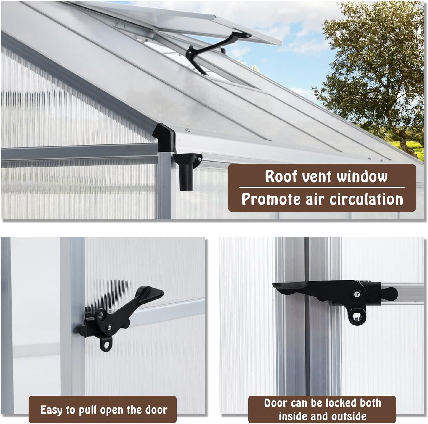 BPS 6' x 8' Walk-in Polycarbonate Greenhouse with Heavy-Duty Aluminum Frame, 1 Vent Window & Lockable Door for Outdoor, Patio, Backyard, and Garden Use