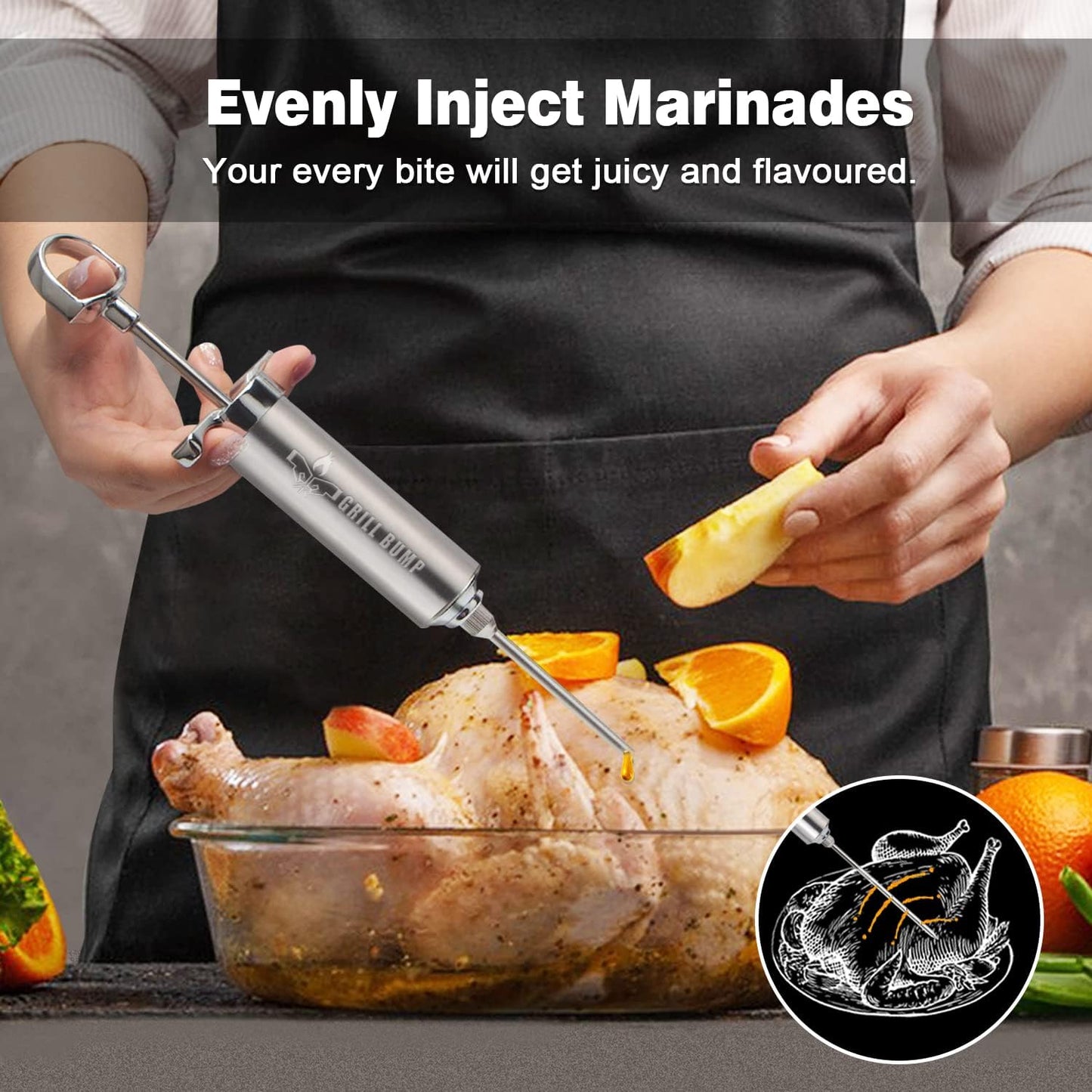 Meat Injector Syringe Kit with 3 Professional Marinade Injector Needles and Travel Case for BBQ Grill Smoker, Turkey and Brisket; 2-oz Large Capacity, Both Paper User Manual and E-Book