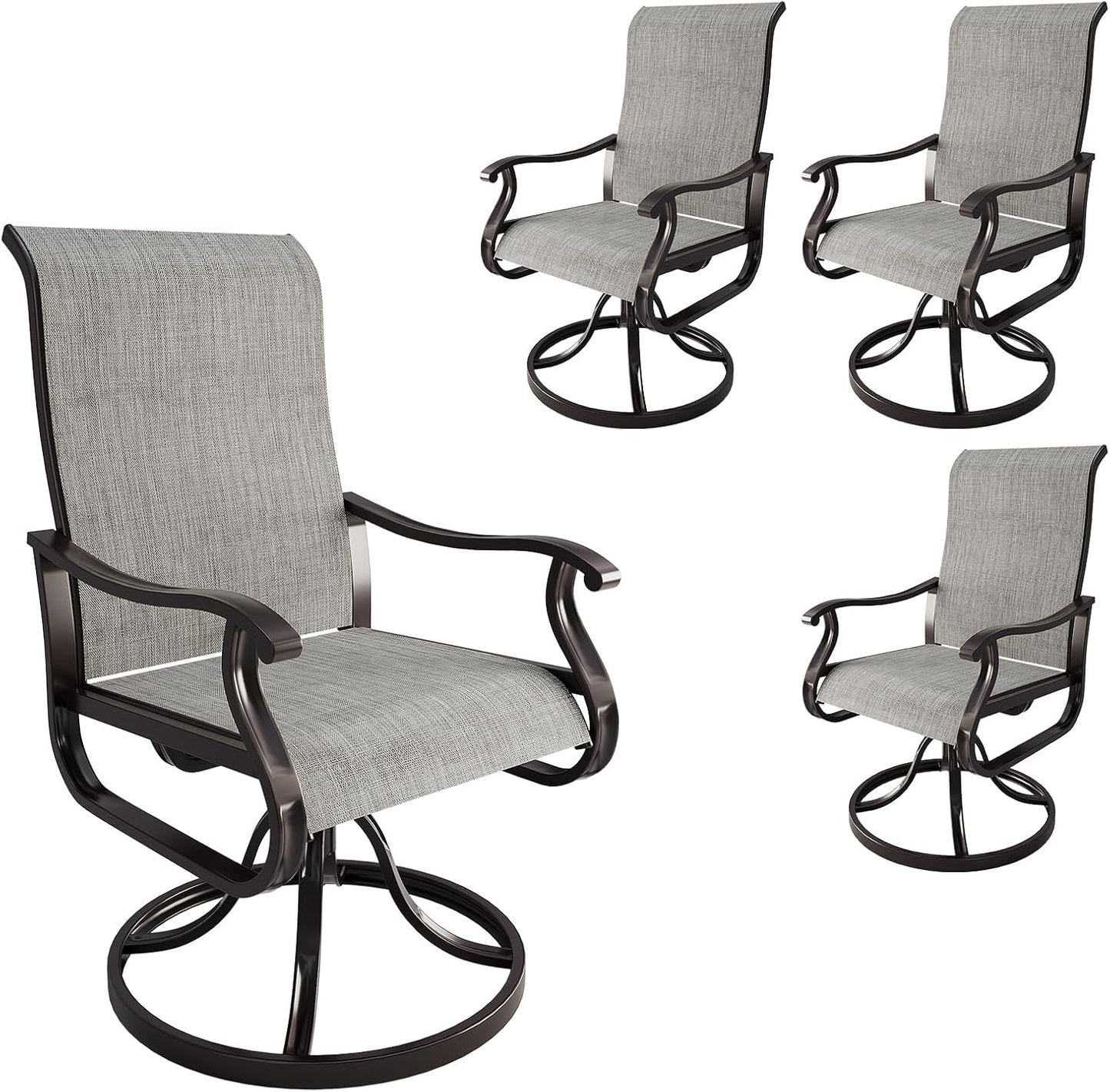 Amopatio Patio Swivel Chairs Set of 4, Outdoor Swivel Rocker Dining Chairs with All Weather Textilene High Back & Metal Frame, for Backyard Deck Lawn Garden, Light Gray