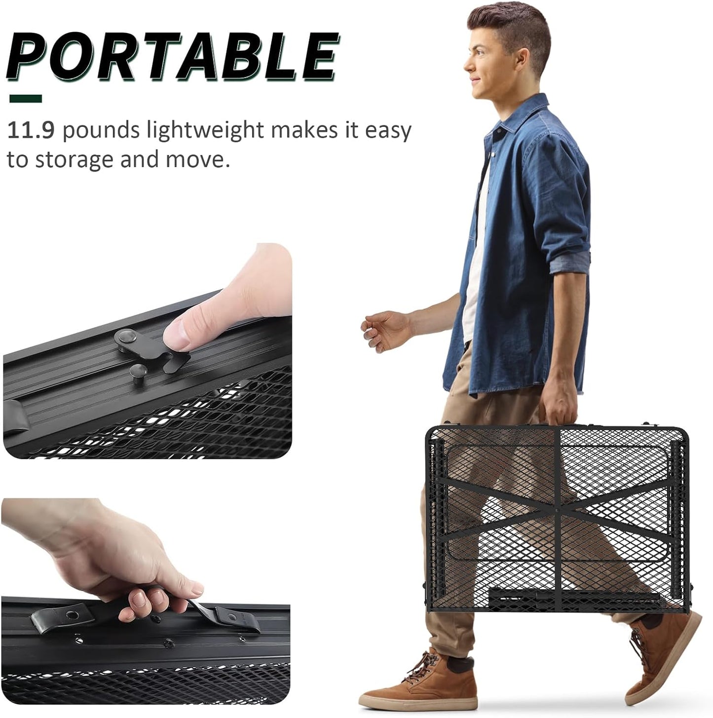 Portable Folding Grill Table with Sink for Outdoor, Lightweight Aluminum Frame Folding Grill Stand Picnic Table Camping Cooking BBQ, RV Picnic,2 Heights Adjustable(Black)