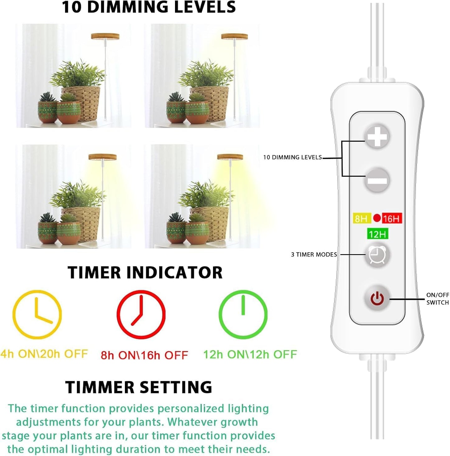 yadoker Halo Plant Grow Light,LED Growing Light Full Spectrum for Indoor Plants,Height Adjustable, Automatic Timer, 5V Low Safe Voltage,Idea for Small Plants(3 Pack)