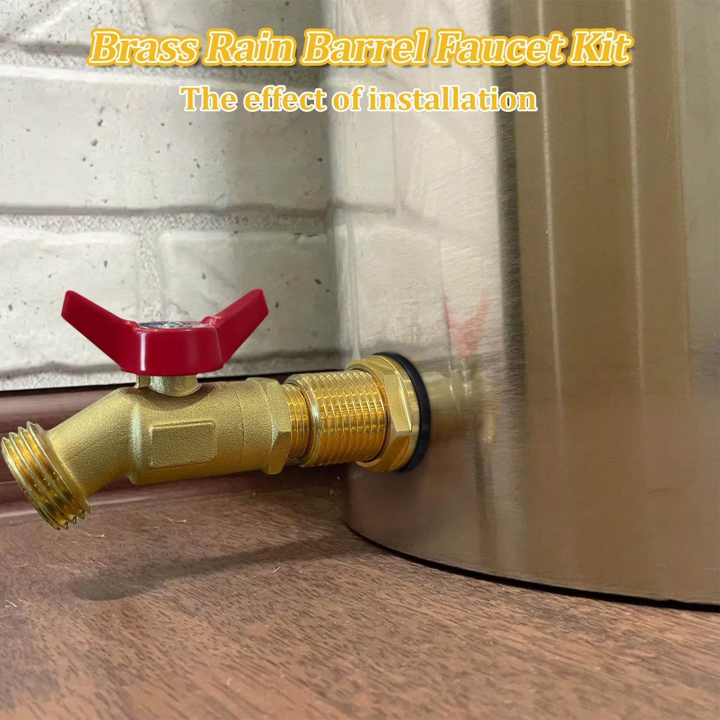 Brass Water Container Rain Barrel Faucets Lead-Free Spigot Kit 3/4" GHT Brass Rain Barrel Quarter Turn Ball Valve Spigot with Bulkhead Fitting Suitable for Garden Hose Thread Connection