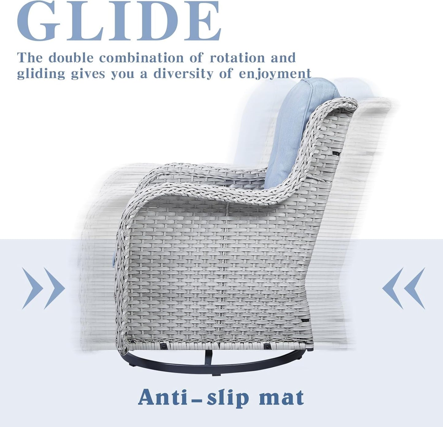 Outdoor Swivel Rocker Patio Chairs Set of 3, High Back Swivel Patio Chairs Wicker Furniture Set, 2 PCS Rattan Swivel Rocking Chair with Side Table, Light Grey Wicker