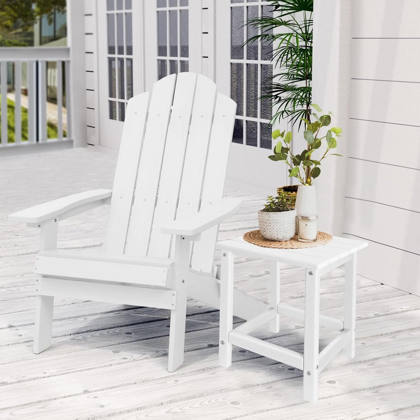 Adirondack Side Table Outdoor, HDPE Small Outdoor Table for Patio,Outside End Table for Porch, Deck, Pool, Weather Resistant/Easy Maintenance/Indoor or Outdoor Use, White