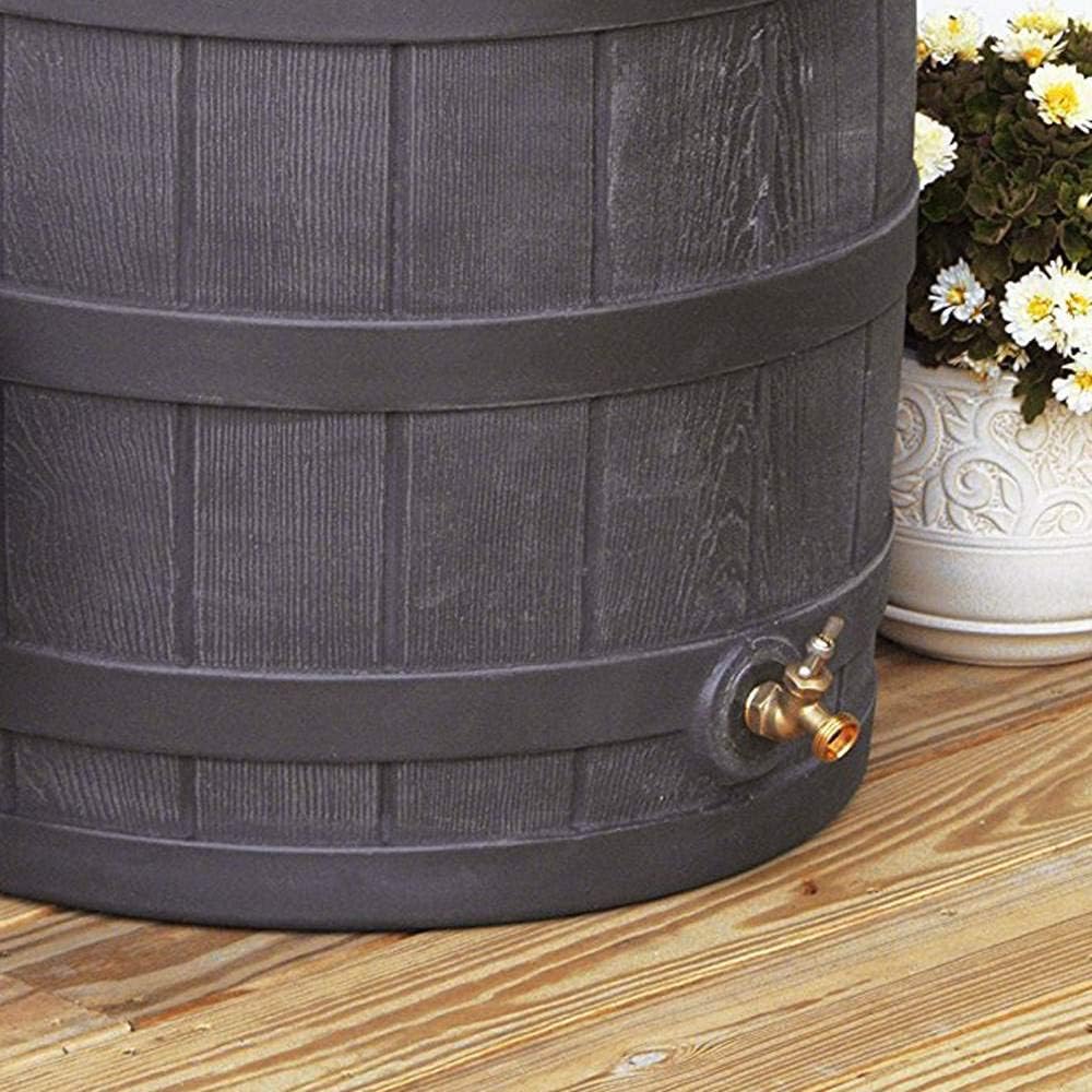 Good Ideas Rain Wizard 50 Gallon Plastic Outdoor Home Rain Barrel Water Storage Collector with Brass Spigot and Flat Back Design, Oak (4 Pack)