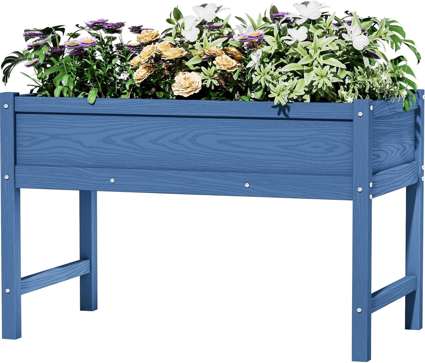 HDPE Raised Garden Bed with Legs, Outdoor Weather-Resistant Elevated Planter Box Stand for Seeds, Herbs, Flowers, Vegetables (Navy Blue)