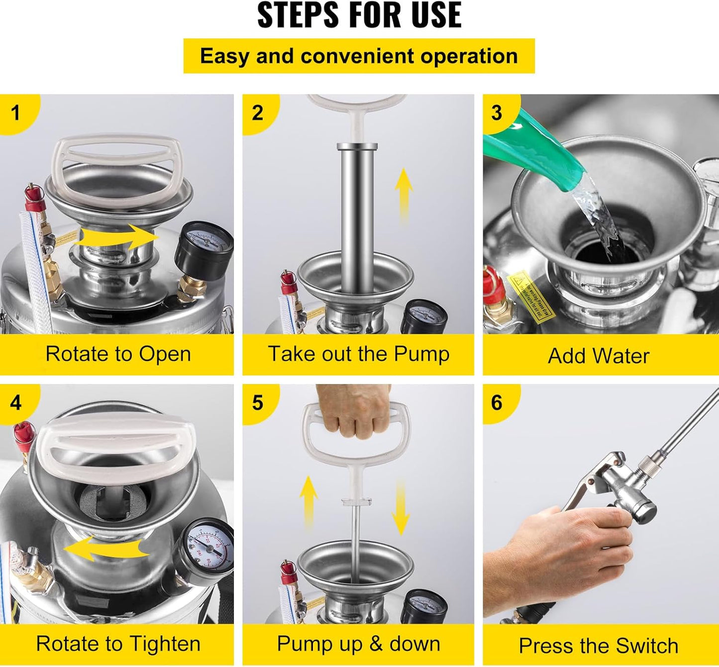 Happybuy 2 Gallon Stainless Steel Sprayer, 20" Wand & 3FT Reinforced Hose, Hand Pump Sprayer with Pressure Gauge, Safety Valve & Adjustable Nozzle, Weed Sprayers for Lawn, Gardening &Sanitizing1