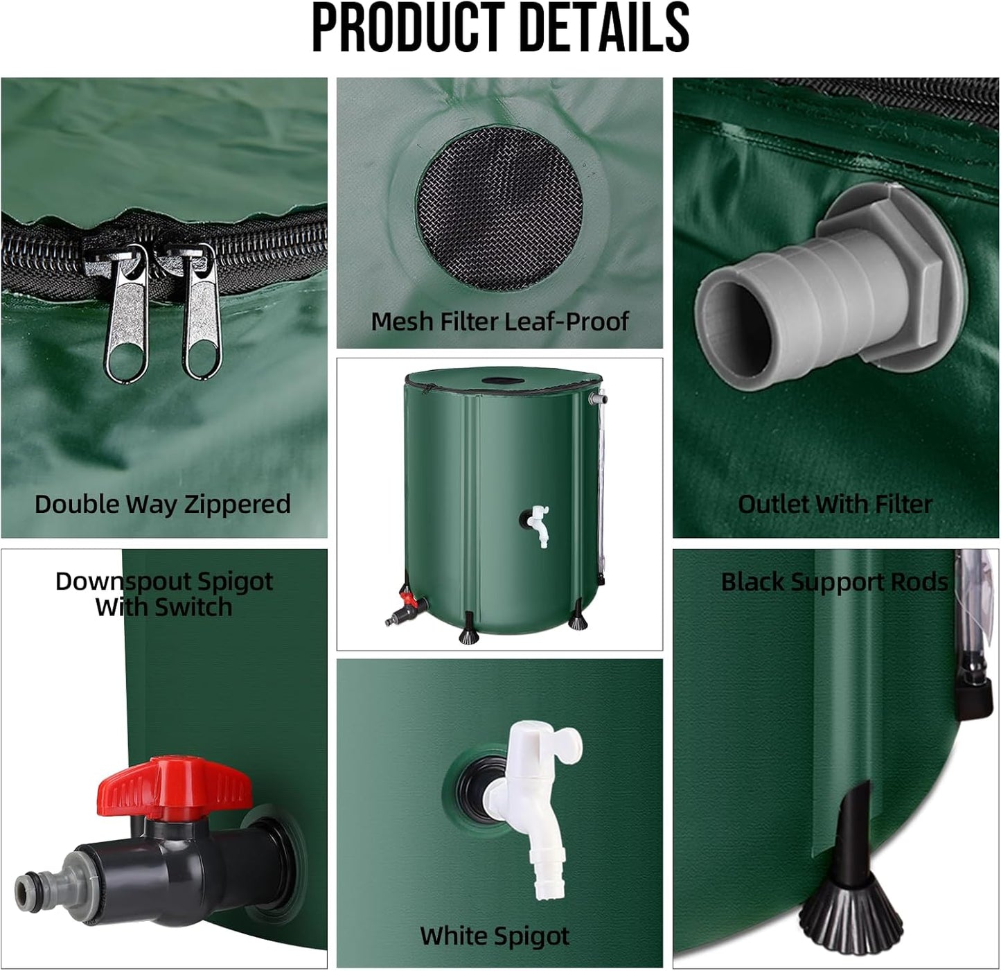 Collapsible Rain Barrel Water Collection System - 53 Gallon Portable Water Storage Tank,Foldable Rainwater Collect System Downspout, Water Catcher Container with Filter, Spigots＆Overflow Kit