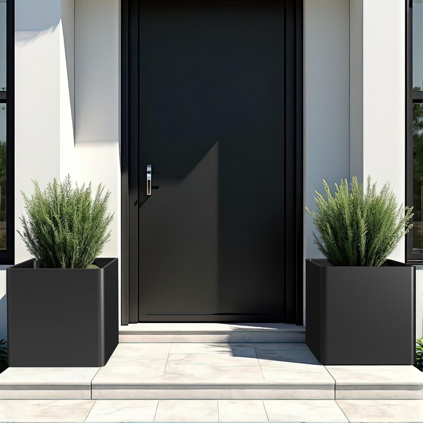 Large Metal Square Planter 26" L x 26" W x 26" H, Heavy Duty Black Large Outdoor Planters with Drainage Hole for Porch/Patio/Garden