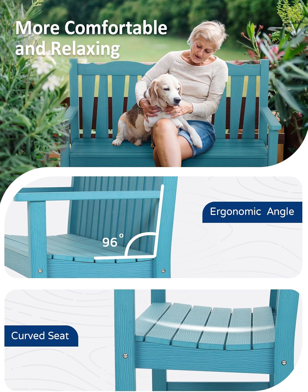 Outdoor Bench Weatherproof, 2-Person Garden Benches for Outdoors, All Weather HIPS Patio Bench Holds up to 800lbs, Never Rot or Fade, Comfort Bench for Porch, Garden, Patio, Backyard and Park