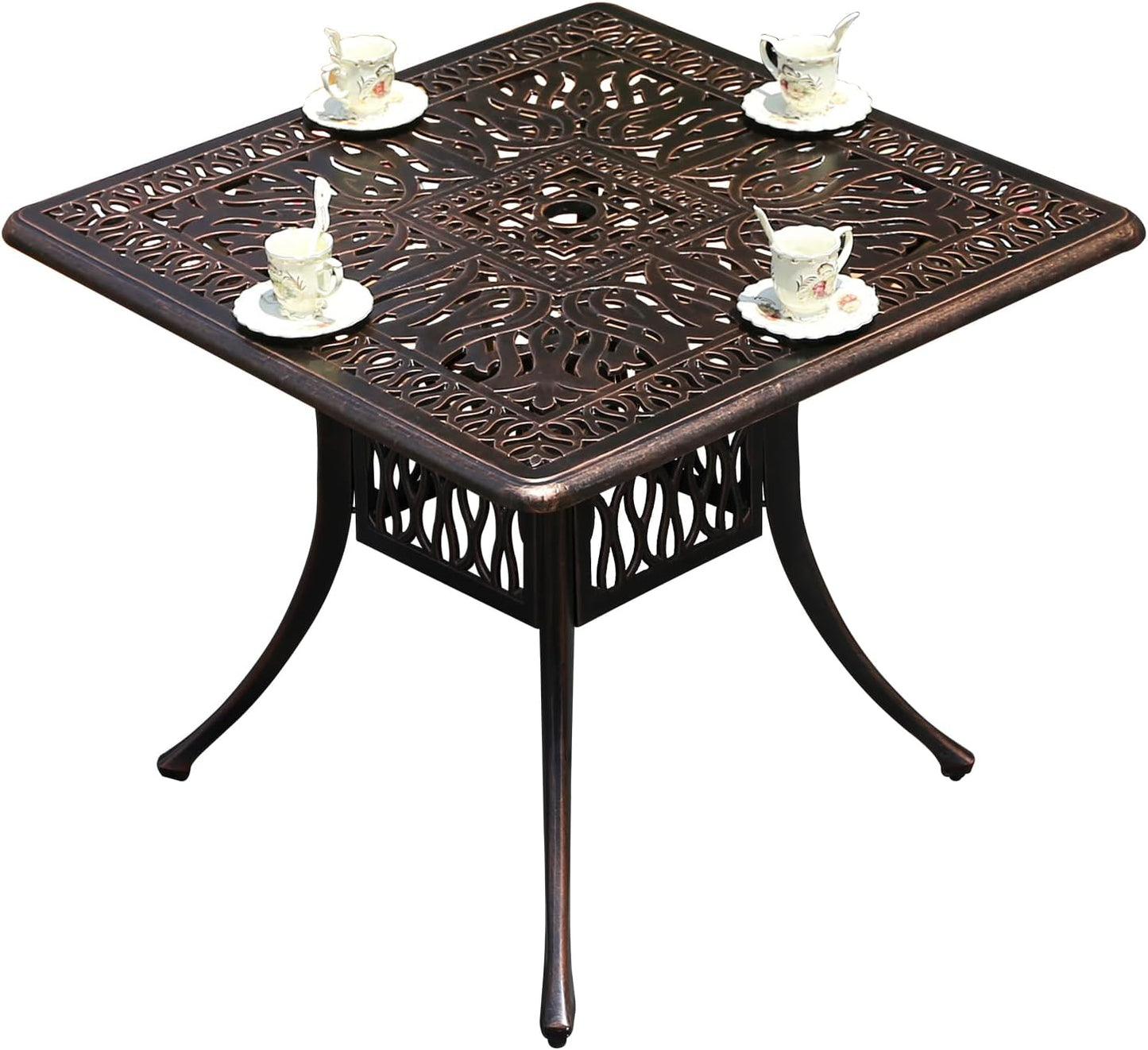 Outdoor Table Cast Aluminum Square Patio Table with Umbrella Hole All Weather Outdoor Dining Tables for Lawn Garden Backyard (90 * 90cm YLSB Square Tables)