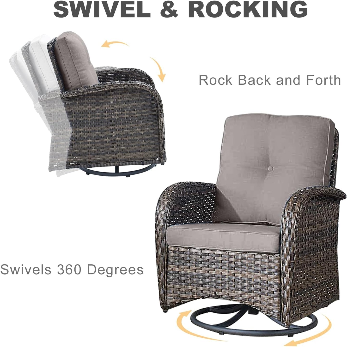 HUMMUH 6-Piece Patio Furniture PE Wicker Outdoor Conversation Set,All-Weather Rattan Swivel Rocker Chairs Outdoor Couch Ottomans for Backyard,Poolside,Deck