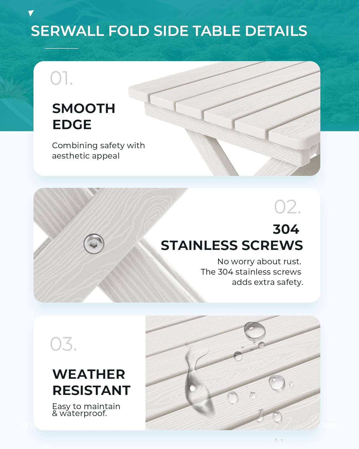 SERWALL Folding Outdoor Side Table Set of 2, Portable Adirondack Side Table, White