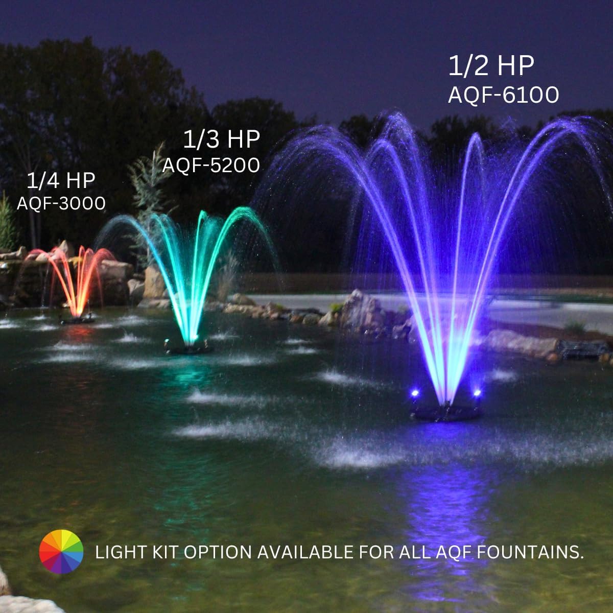 HALF OFF PONDS Floating Fountain – 1/4 HP Pond Aerator, 100' Cord – 3000 GPH Water Pump – 9 Spray Patterns - White LED Lights - for Ponds & Water Gardens