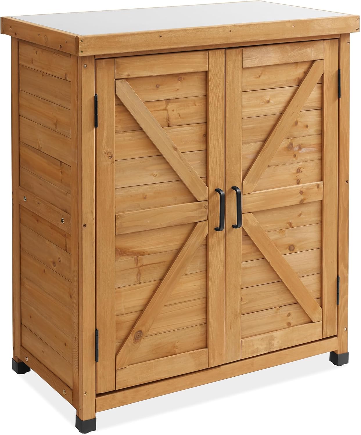 Casafield Outdoor Garden Potting Bench with Metal Tabletop and Storage Cabinet - Wooden Outdoor Garden Patio Workstation Table, Natural