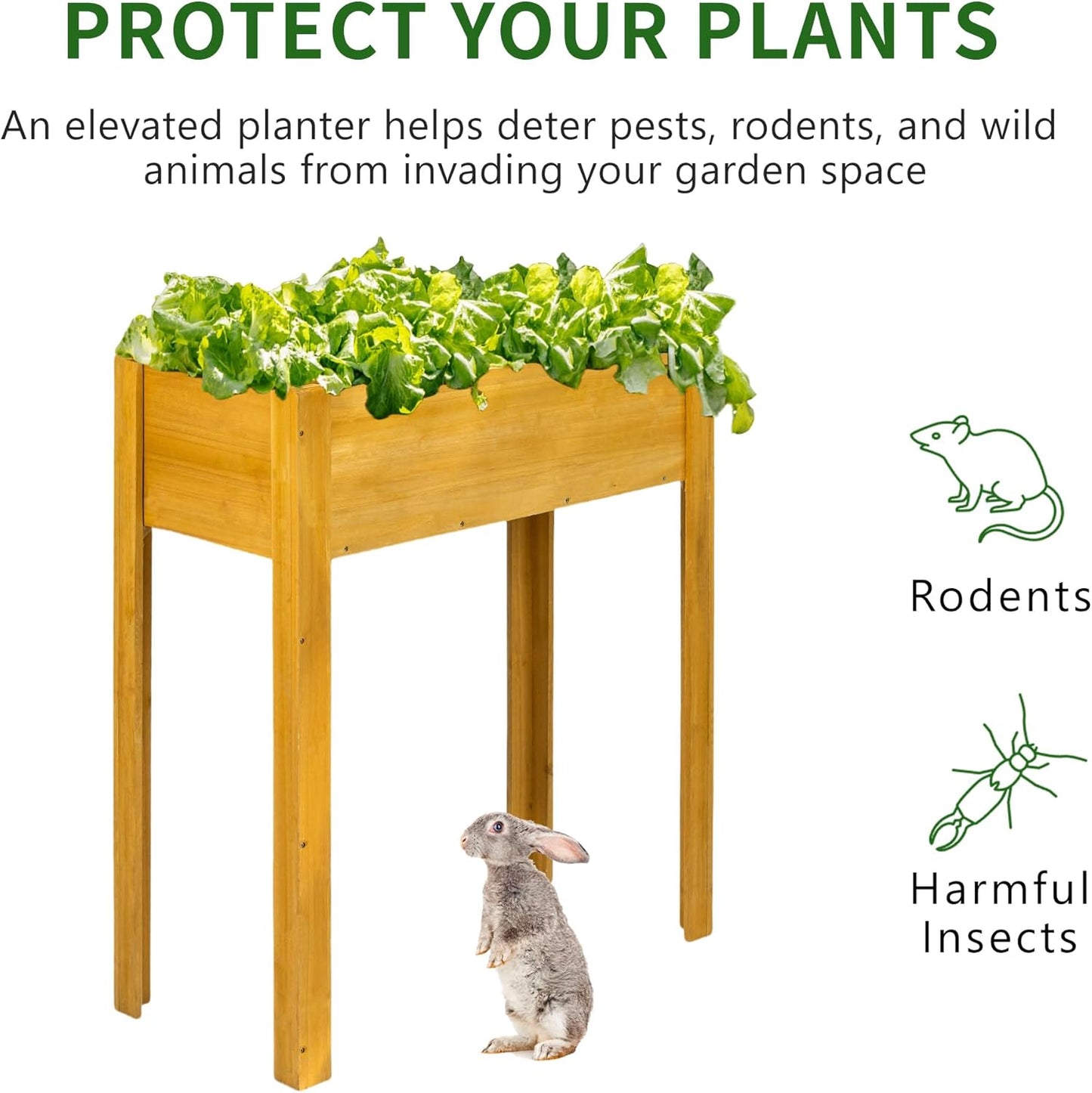 Premium Fir Wooden Raised Garden Bed with Four Legs for Backyard and Balcony Gardening,Suitable for Indoor and Outdoor use,33.07''×15.75''×38.58''