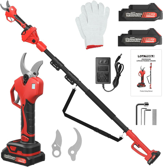 Electric Pruning Shears with Telescopic Rod, 50mm 1.96" Cutting Diameter Cordless Pruner with 2 Rechargeable Batteries, Tree Branch Cutter with SK7 Blade for Gardening Pruning