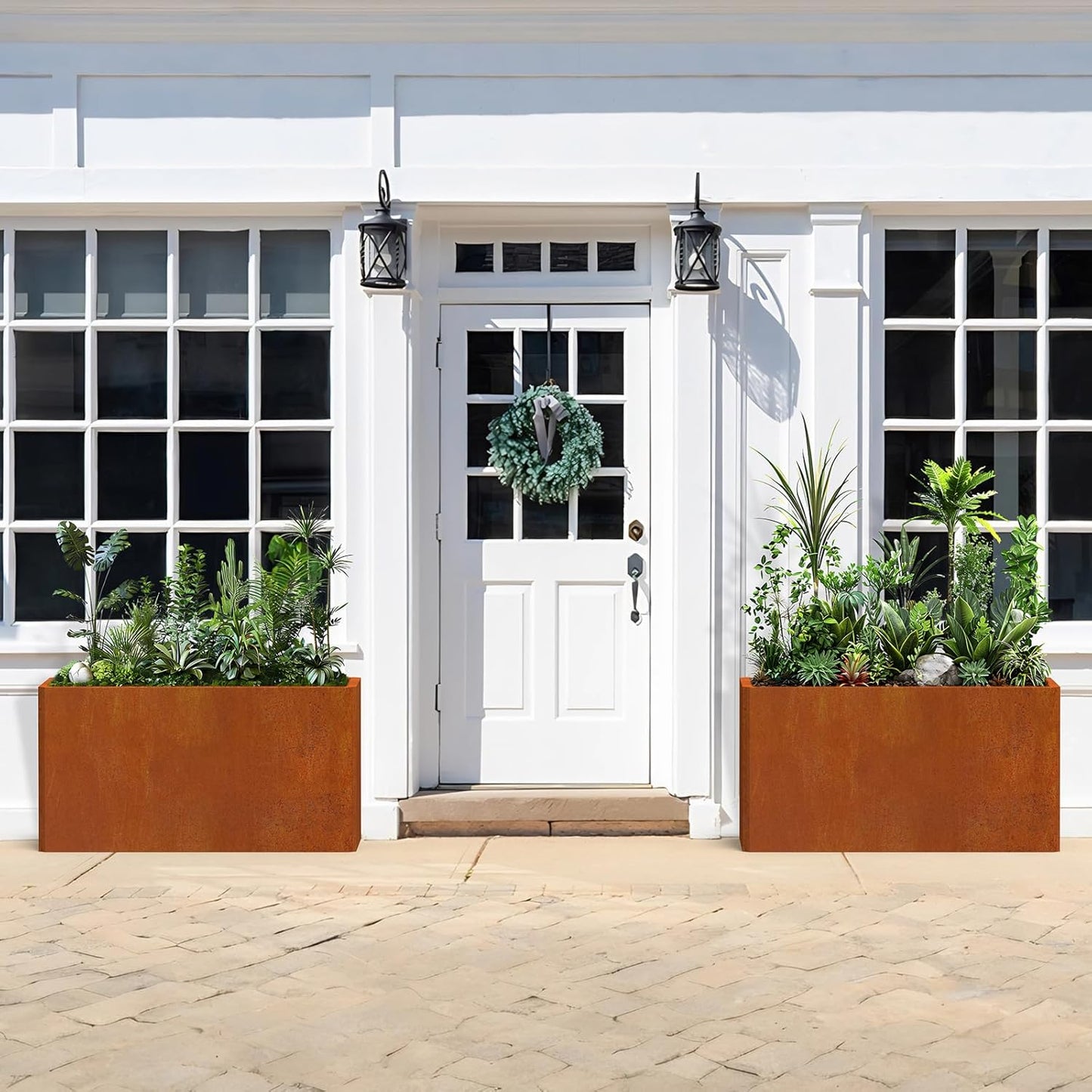 Metal Planter Box - 25x11x13H Inch, Co rten Steel Planter for Patio, Garden, Porch - Brown