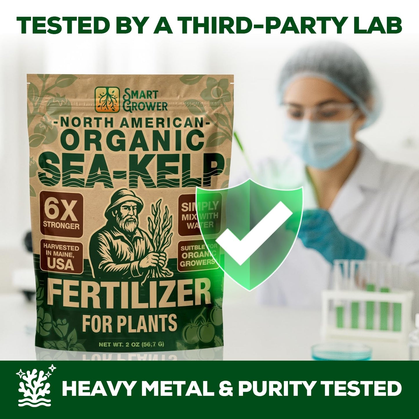 Organic Sea Kelp Fertilizer for Plants – Water-Soluble – Makes 50 Gallons – Kelp Meal Concentrate Plant Food – for Indoor Gardens, Hydroponics, Vegetables, Houseplants - Smart Grower - 2oz Bag