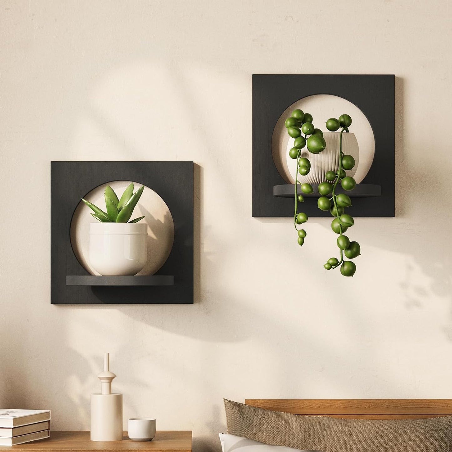 Bamworld Wall Plant Hanger Plant Wall Decor Hanging Wall Planter for Air Plants Succulents Window Plant Shelves Wood Plant Stand for Home, Hallway, Bedroom (Set of 2)