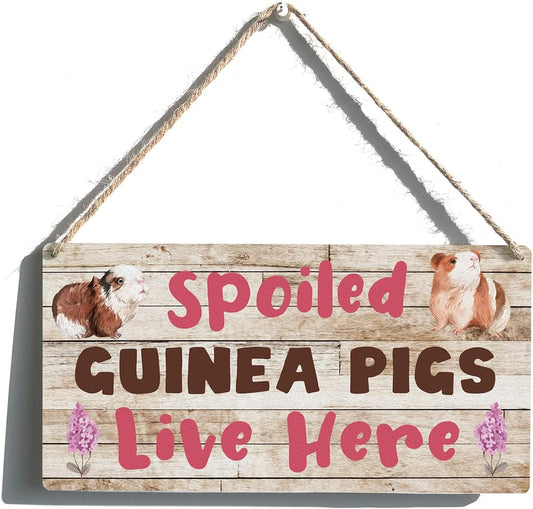 Qious Spoiled Guinea Pigs Live Here Sign Farmhouse Lovely Guinea Pigs Wooden Hanging Sign Plaque Rustic Wall Art Decor Home Decoration 12 x 6 Inches
