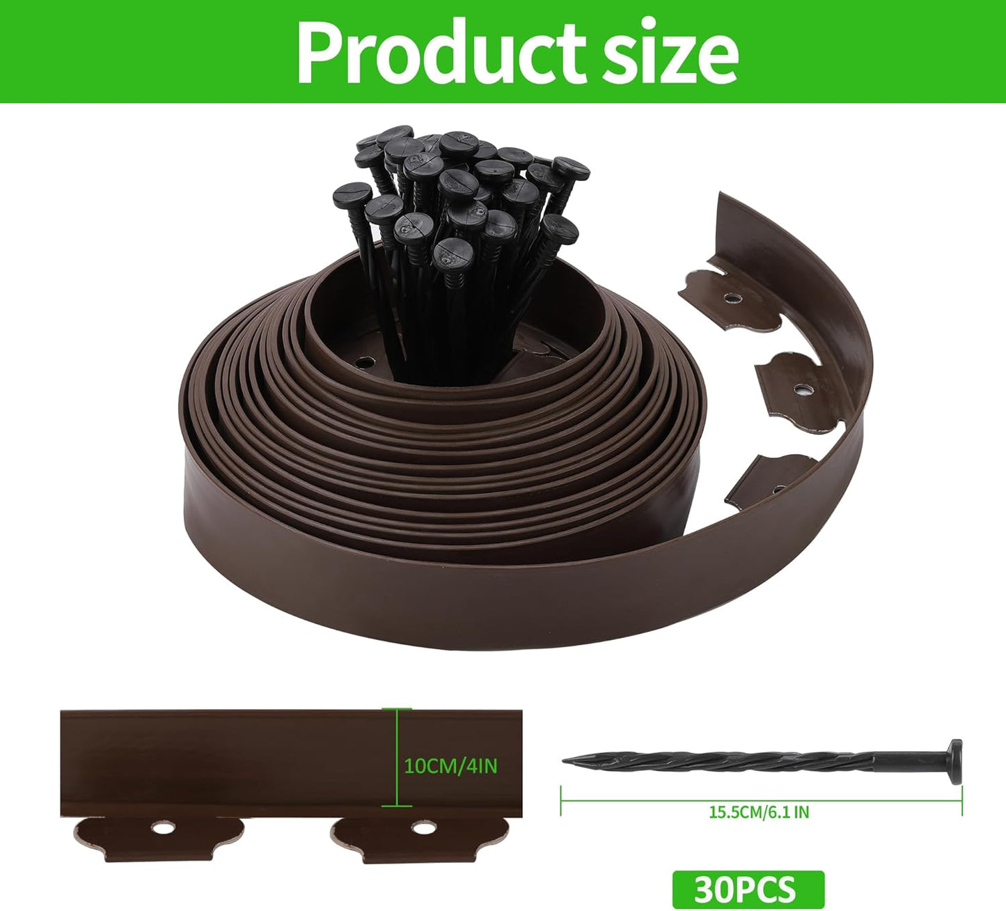Garden Edging Kit Flexible Lawn Edging, Landscape Edging Border 33 FT with 30 Spikes, 4" Tall No Dig Garden Edging Roll for Landscaping Flower Beds Yard Pathway (4IN x 33FT, Brown)