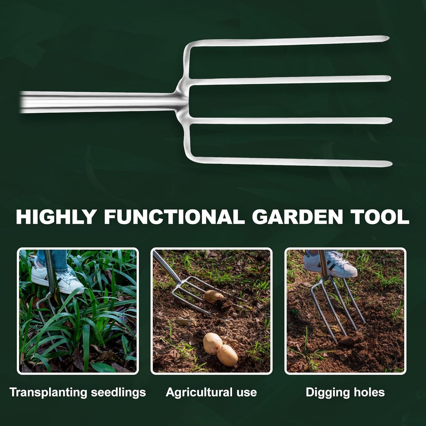 Pitchforks for Gardening Compost Digging Spading Cultivating Aerating Garden Fork Heavy Duty Yard Fork Gardening 4 Prong Compost Spade Fork 43 Inch Steel Pitchfork with D-Handle