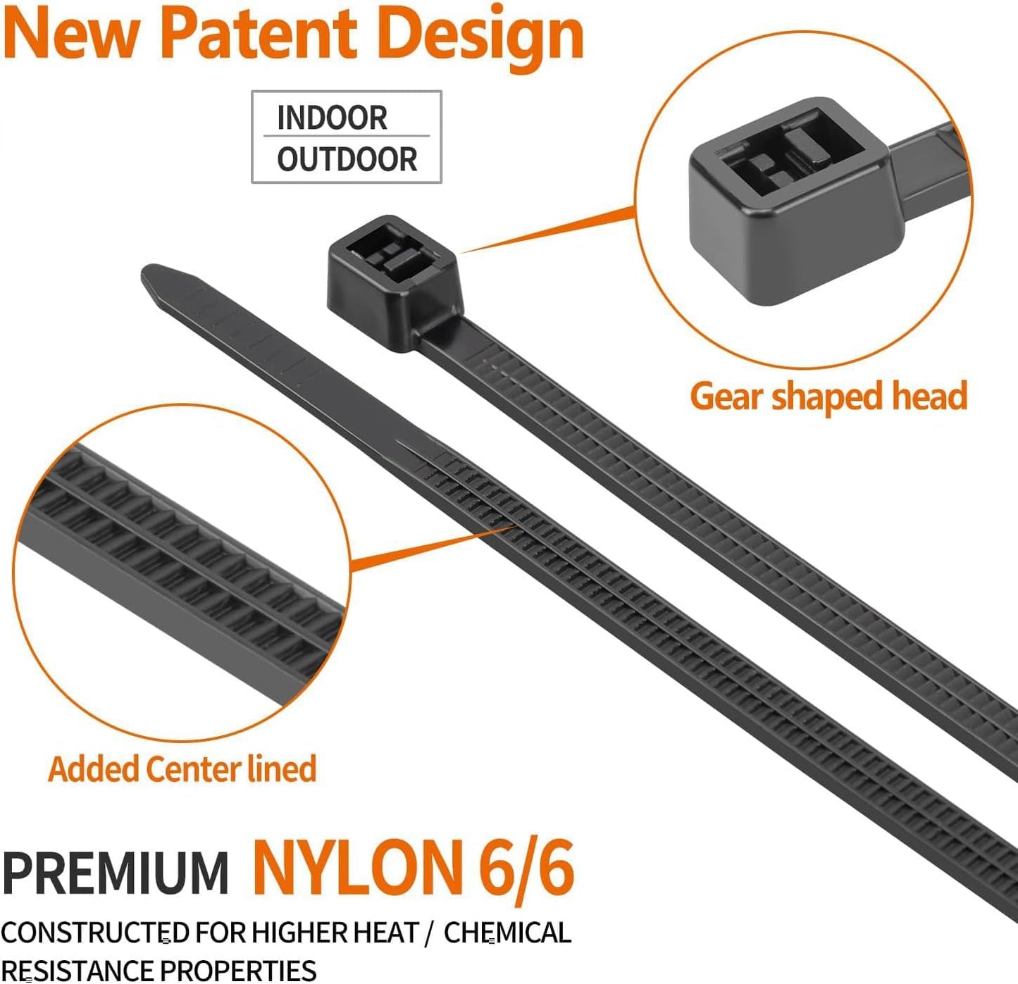 12 Inch White Zip Ties (1200 Pack), 2025 New Patented Design,110 LBS Tensile Strength, Self-Locking Nylon PA66 UV Resistant Cable Ties for Indoor and Outdoor Use