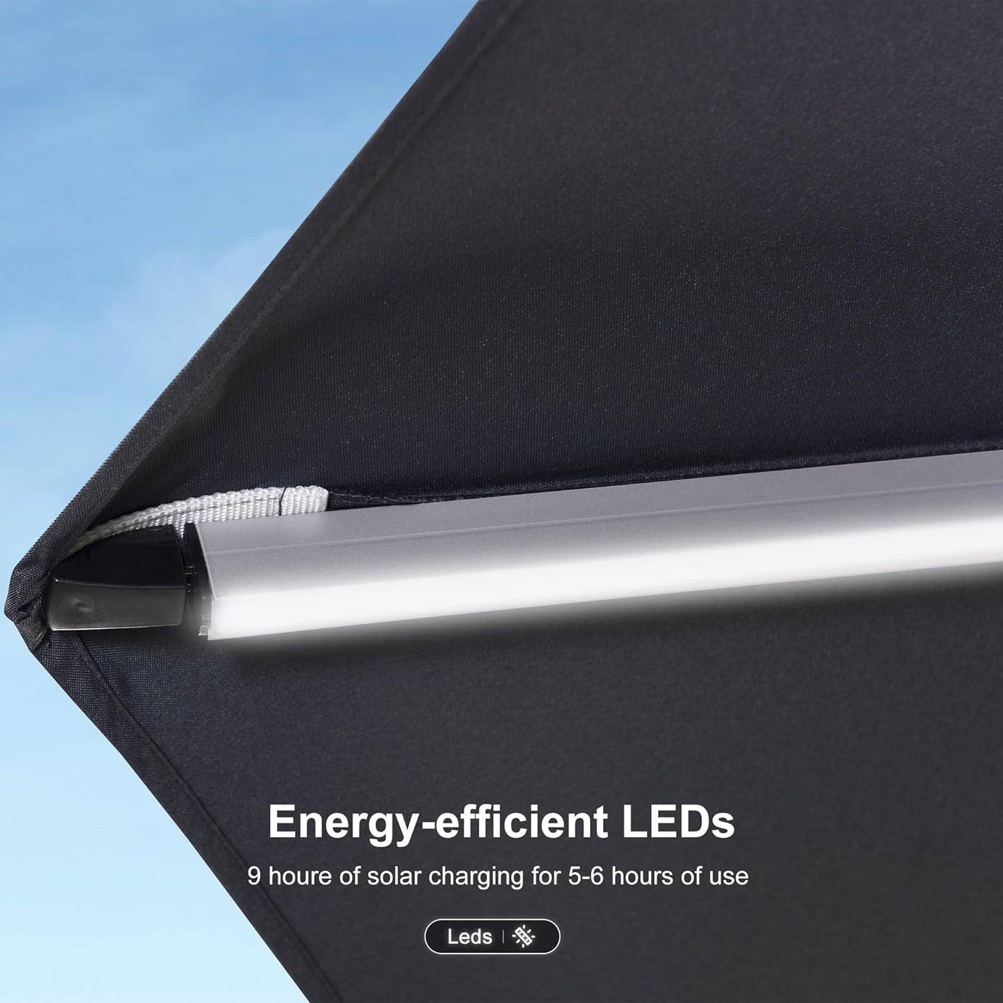 PURPLE LEAF 12ft Solar powered LED Patio Umbrella Outdoor Round Umbrella Large Cantilever Umbrellas with LED lights Windproof Offset Umbrellas Heavy Duty Sun Umbrella for Garden Deck Pool Patio, Grey