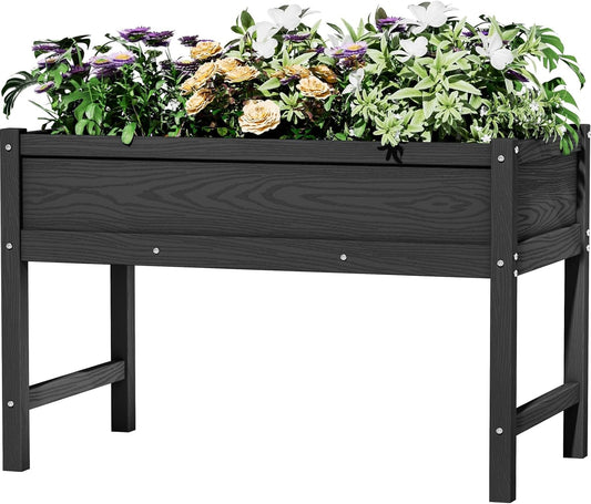 HDPE Raised Garden Bed with Legs, Outdoor Weather-Resistant Elevated Planter Box Stand for Seeds, Herbs, Flowers, Vegetables (Black)