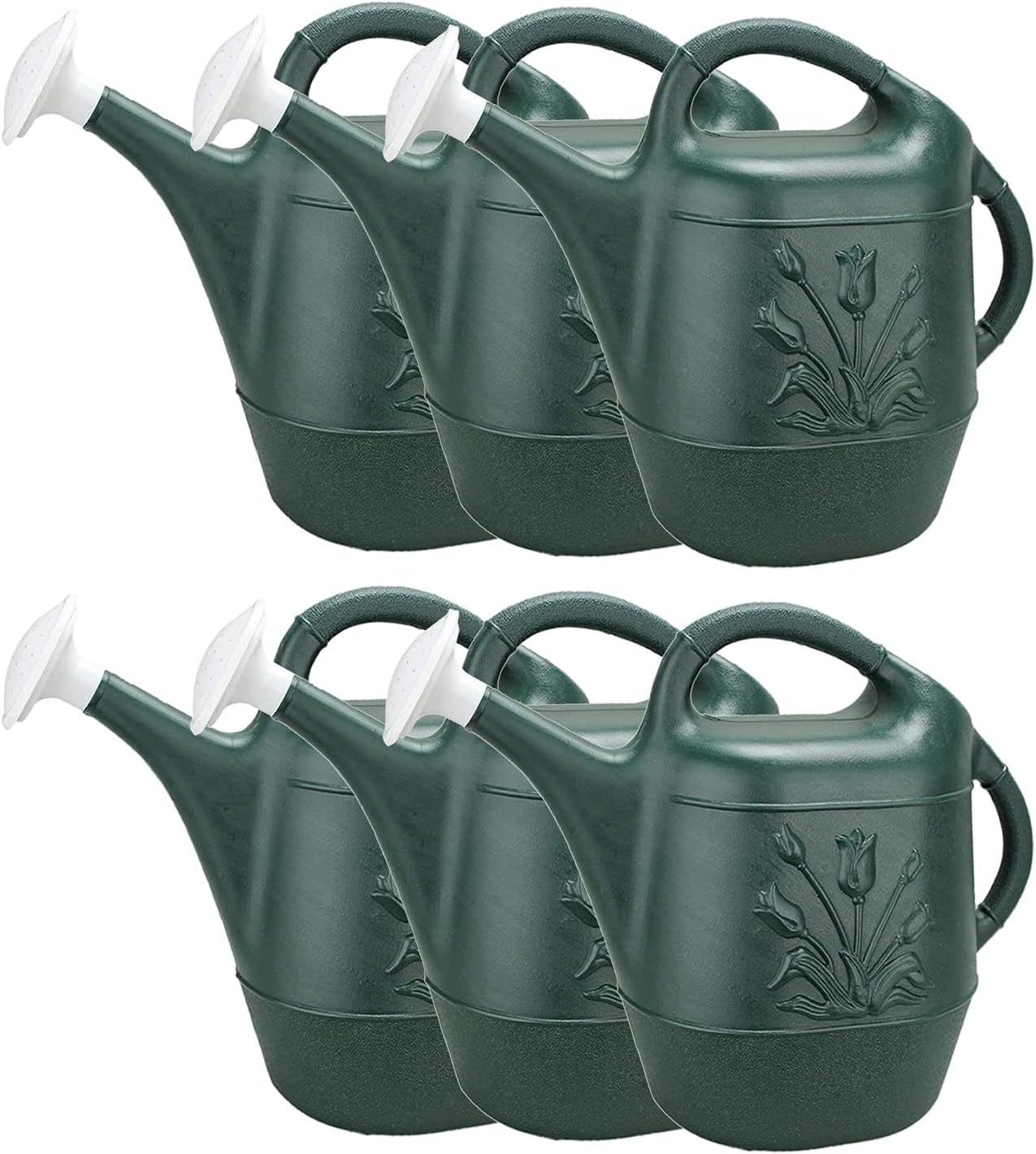 PMU 2 Gallon Watering Can - Garden Watering Can for Indoor & Outdoor Plants - Plastic Water Can with Detachable Sprinkler Head - Large Water Pot, Made in USA - Hunter Green Pkg/6
