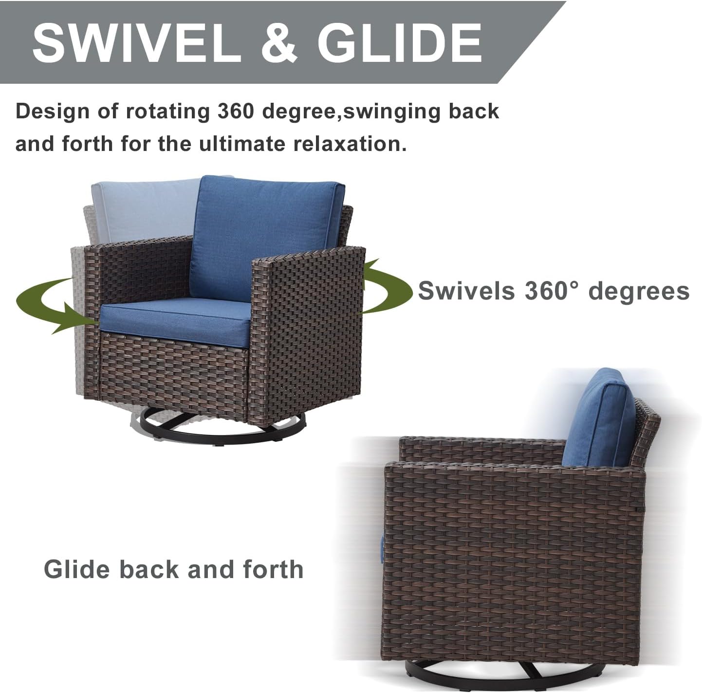 HUMMUH 7 Pieces Patio Furniture,Outdoor Modular Sectional Couch Swivel Rocking Chairs with Ottomans,All Weather PE Wicker Patio Conversation Sets for Garden Porch Backyard