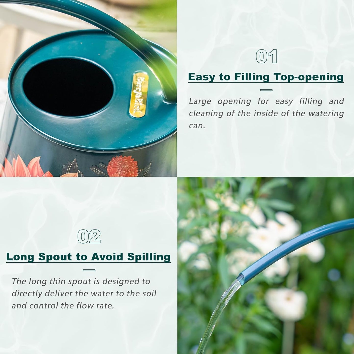 Berry&Bird House Plants Watering Can - Indoor & Outdoor 1/2 Gallon Stainless Steel Water Can with Long Spout Garden Decoration for Flower Bonsai Succulent Gardening Large Watwer Bottle(2L/68oz,Dahlia)