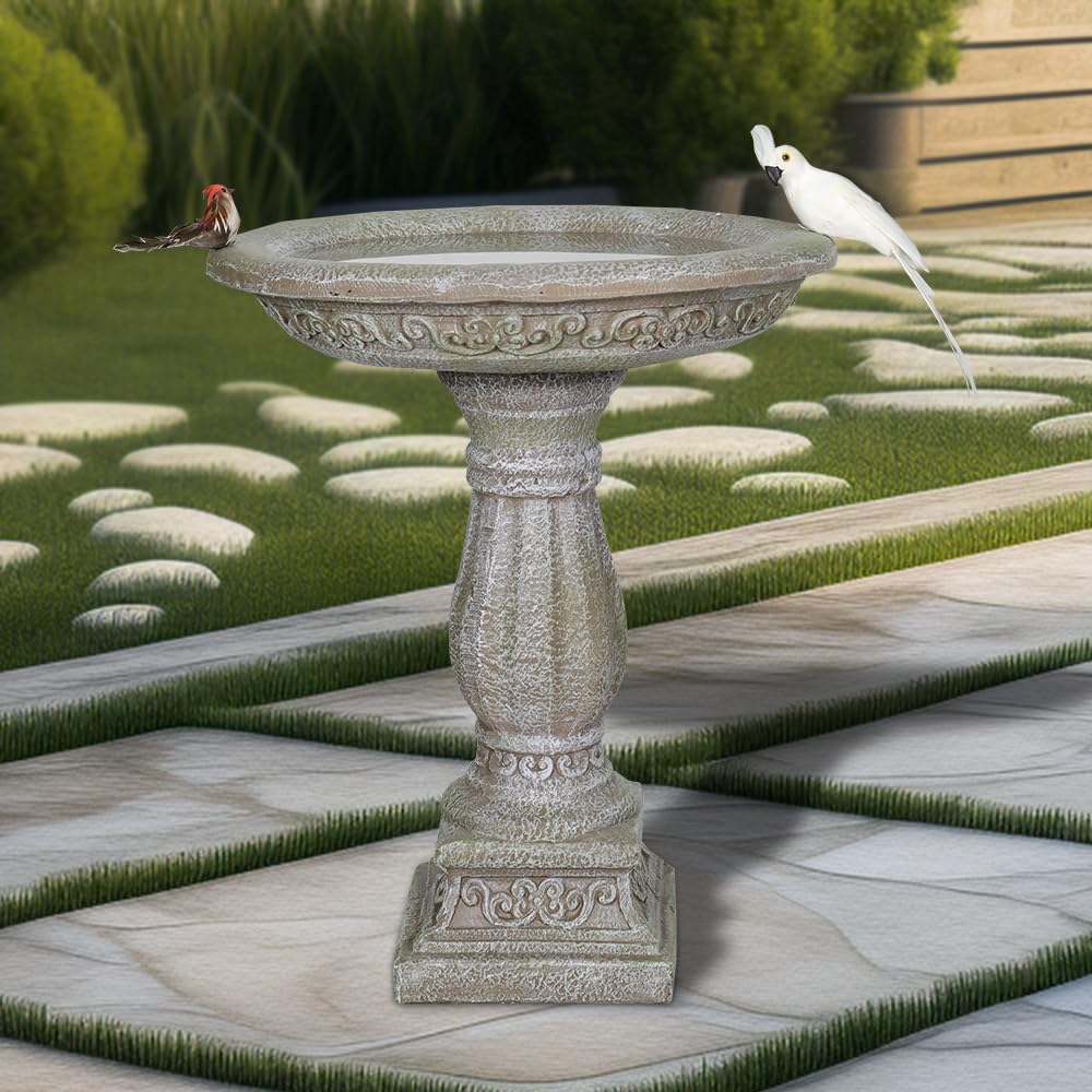 20”Dia.X 23.8”Tall Outdoor Birdbath with Pedestal - Modern Garden Birdbaths Outdoor Decor for Bird Spa & Birdfeeder, Floor Bird Baths for Garden Patio, Yard, Lawn