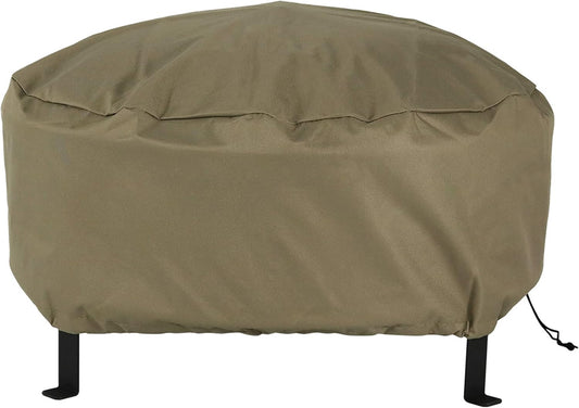 Sunnydaze Round Outdoor Fire Pit Cover - Heavy-Duty 300D Polyester and PVC with Drawstring Closure - Khaki - 40-Inch