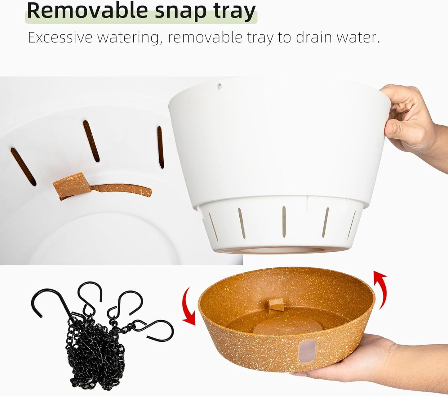 QCQHDU 2 Pack Hanging Planters for Indoor Outdoor Plants, 10 Inch Hanging Baskets Flower Pots with Reservoir Tray & Visible Water-Level