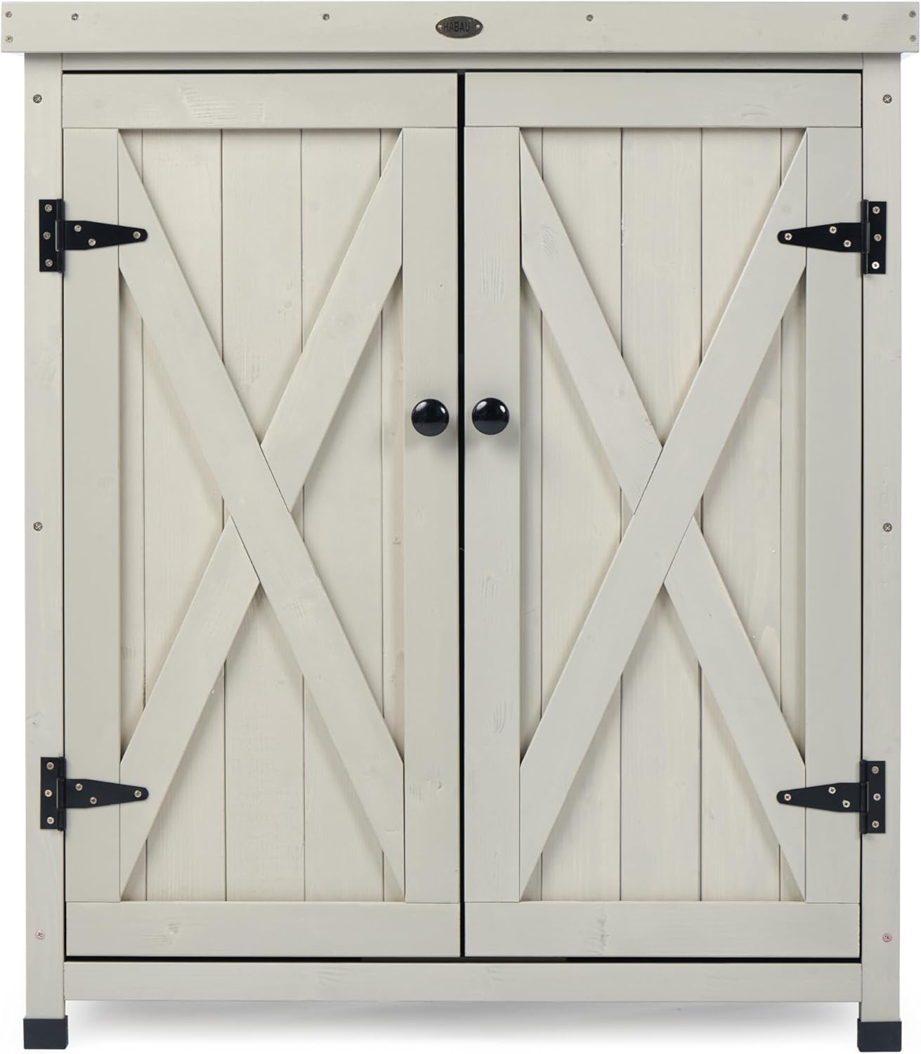 Outdoor Storage Cabinets Weatherproof for Patio, Garden Work Bench with Shelves & Metal Tabletop, Wooden Potting Table Workstation