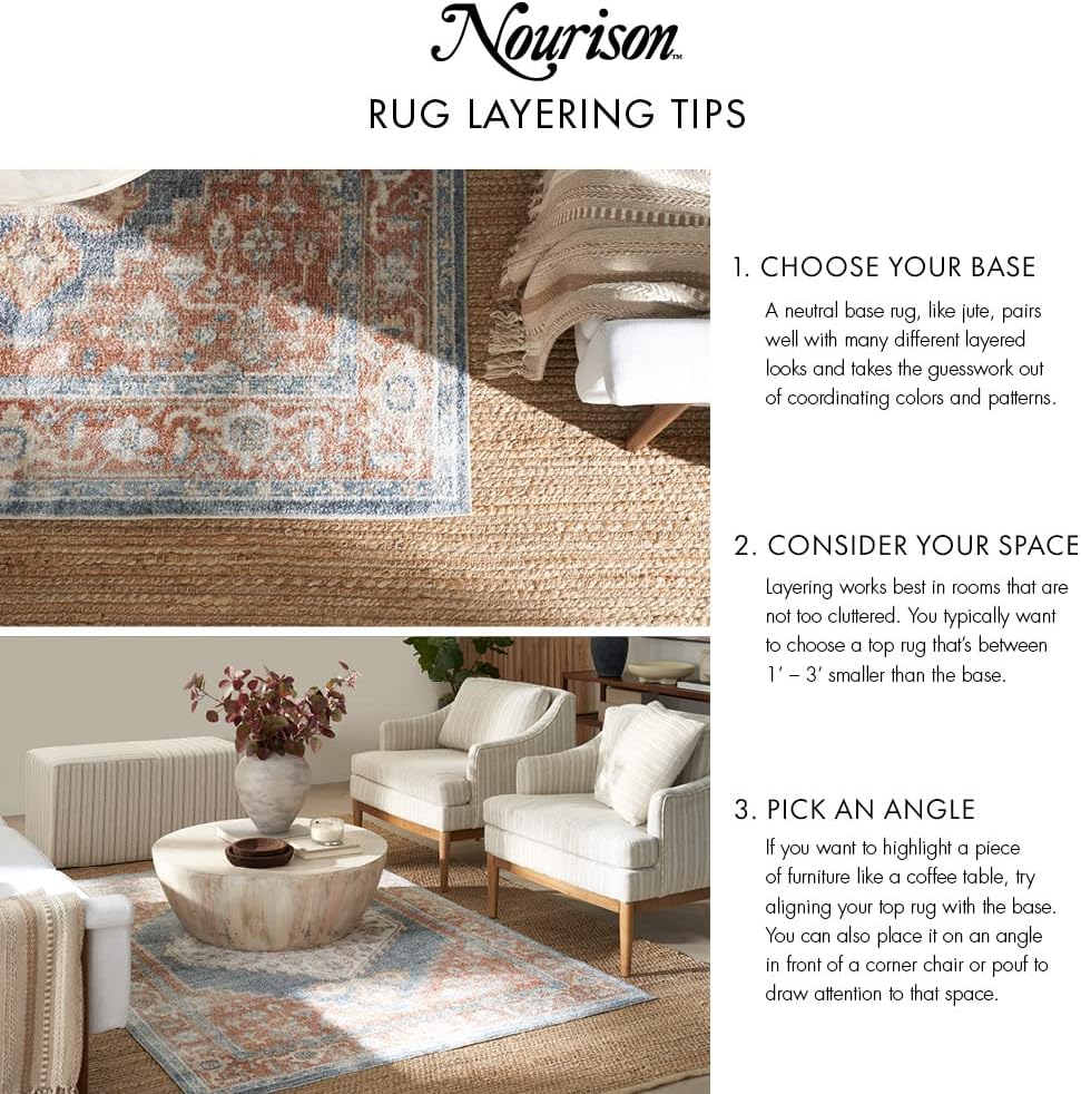 Nourison Home Positano Natural 2' x 6' Area Rug Easy Clean, Non Shedding, Bed Room, Living Room, Dining Room, Kitchen (6' Runner)