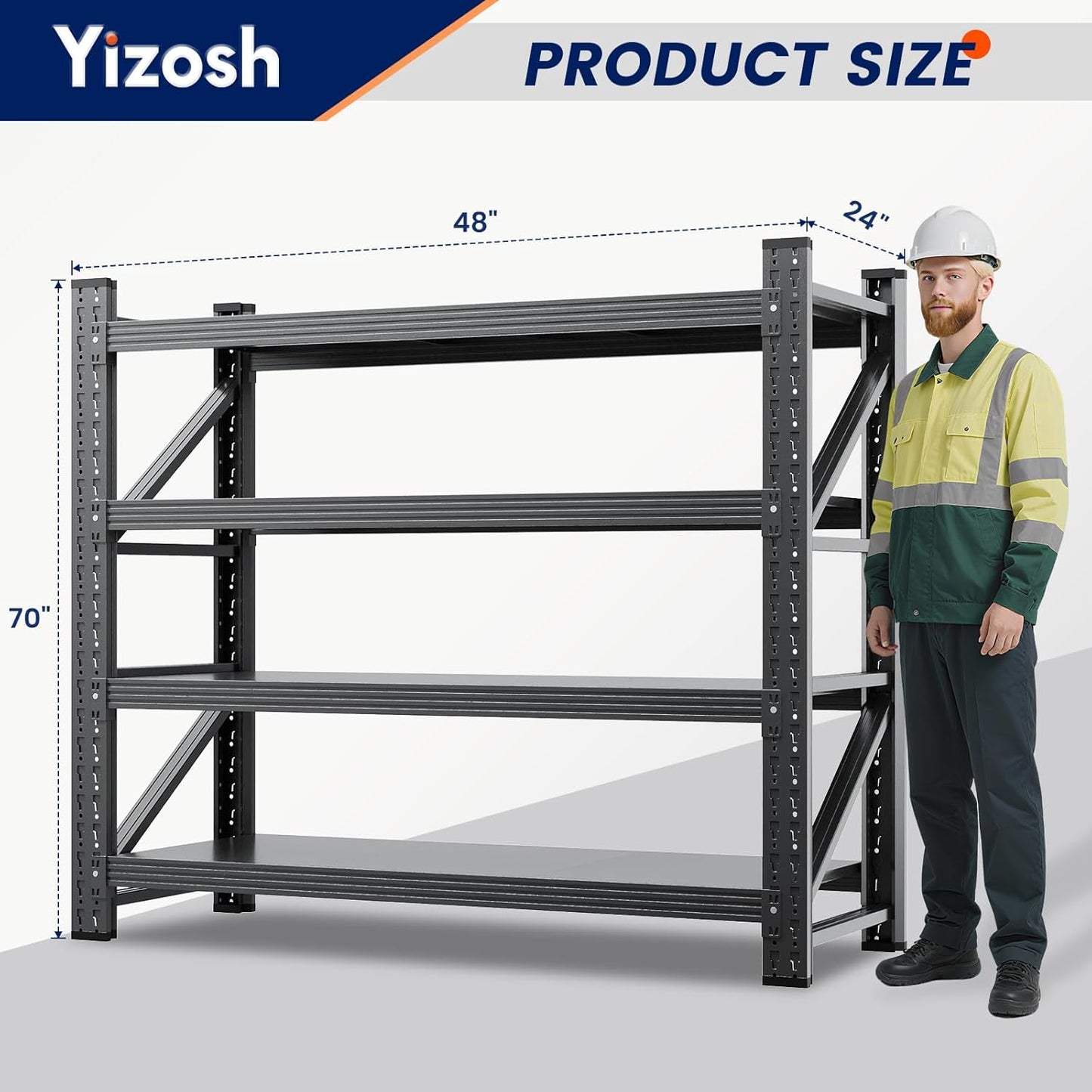 Yizosh 48" W Metal Garage Storage Shelves,Heavy Duty Adjustable Steel Organization Shelving,Utility Rack Shelf,48" W x 24" D x 69" H for Basement,Warehouse,Industrial