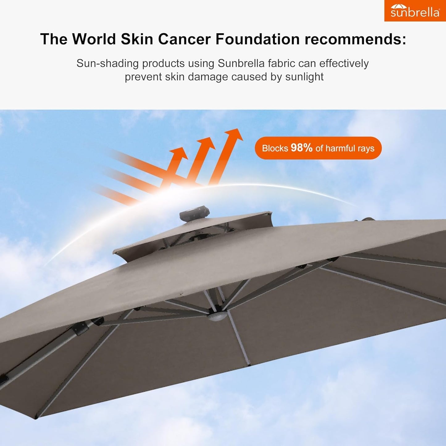 PURPLE LEAF 10' X 10' Solar Powered LED Patio Large Umbrella Offset Double Top Hanging Umbrella Outdoor Market Umbrella for Garden, Heather Taupe