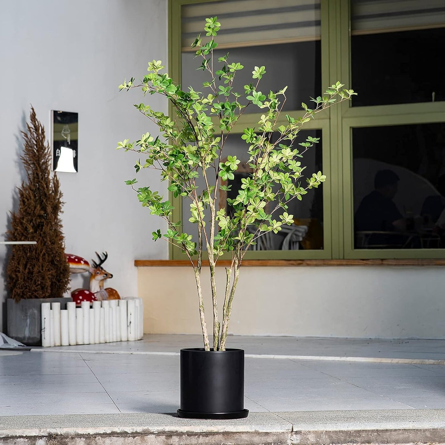 Plant Pots 10 Inch Ceramic Planter with Drainage Hole and Saucer, Matte Black Modern Cylinder Planter Pot for Indoor Outdoor Plants Flowers, Full Glazed Finish