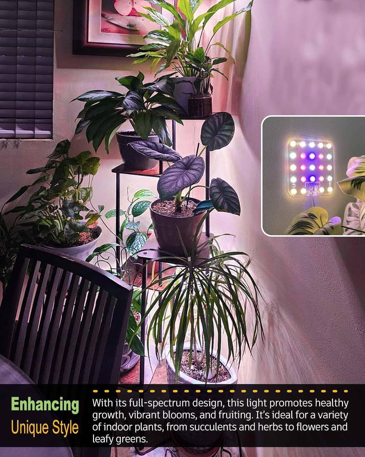DOMMIA Grow Lights, Full Spectrum High PPFD with Optical Lens, Auto on/Off and 6/12/16H Timer,4 Brightness Levels,Under Cabinet LED Plant Light for All Indoor Growing